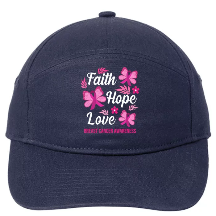 Faith Hope Love Breast Cancer Awareness 7-Panel Snapback Hat