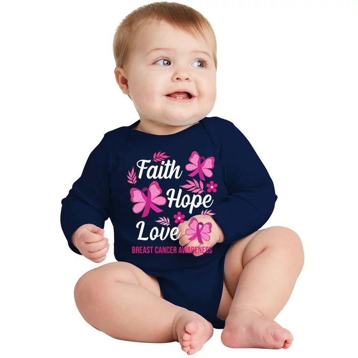 Faith Hope Love Breast Cancer Awareness Baby Long Sleeve Bodysuit