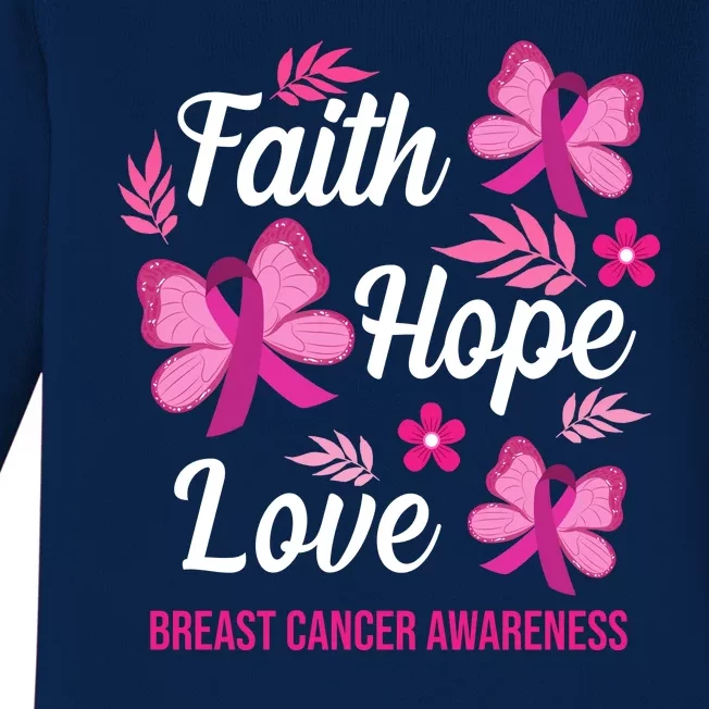 Faith Hope Love Breast Cancer Awareness Baby Long Sleeve Bodysuit