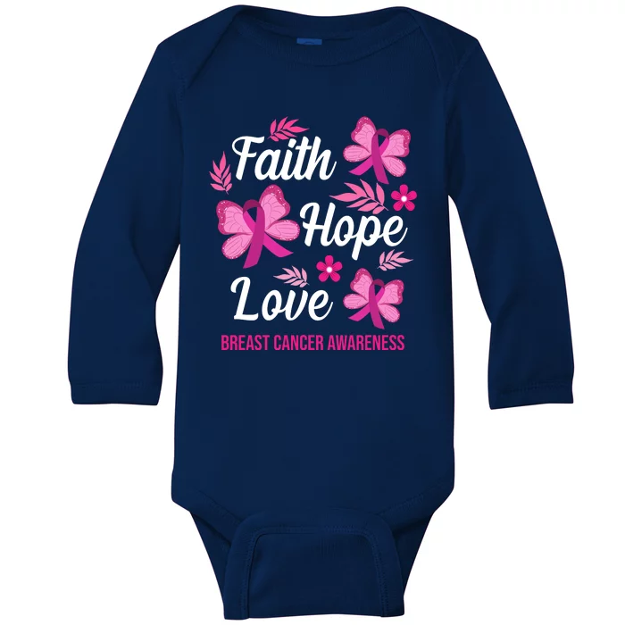 Faith Hope Love Breast Cancer Awareness Baby Long Sleeve Bodysuit