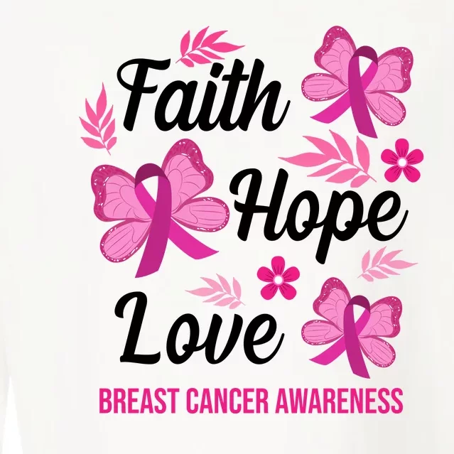 Faith Hope Love Breast Cancer Awareness Cropped Pullover Crew