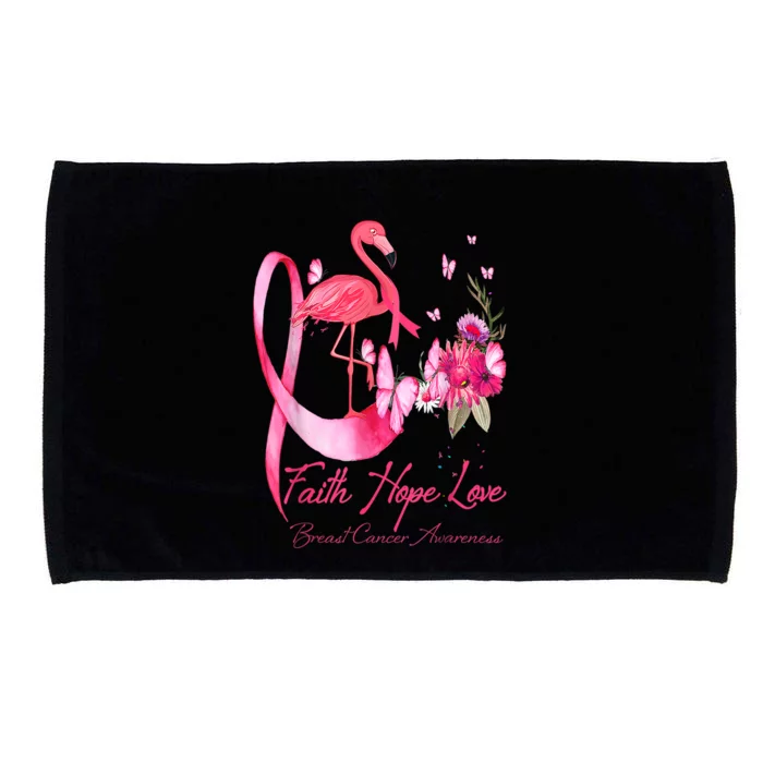 Faith Hope Love Pink Flamingo Ribbon Breast Cancer Awareness Microfiber Hand Towel