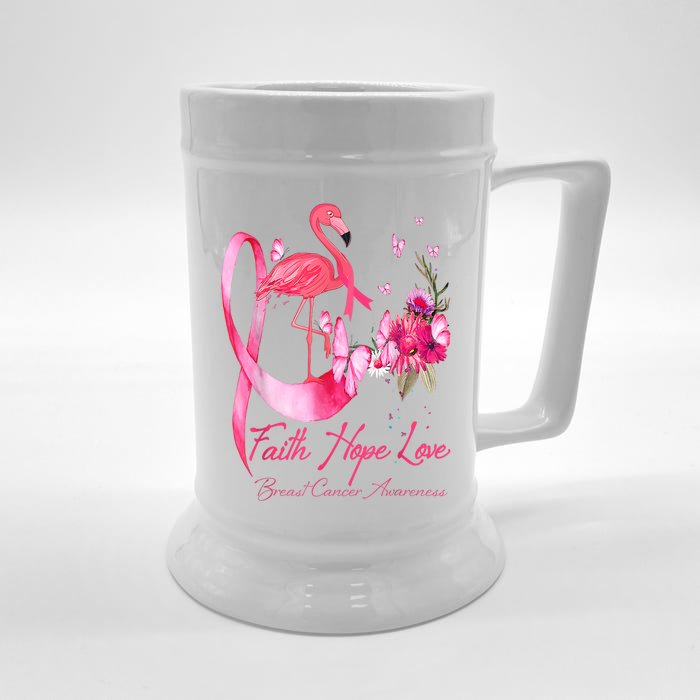 Faith Hope Love Pink Flamingo Ribbon Breast Cancer Awareness Front & Back Beer Stein