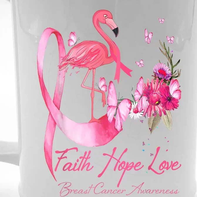 Faith Hope Love Pink Flamingo Ribbon Breast Cancer Awareness Front & Back Beer Stein