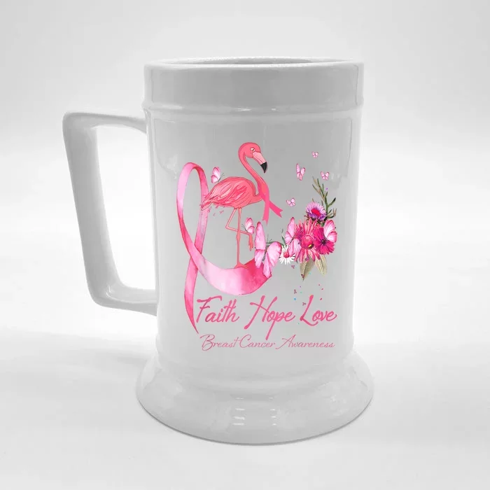 Faith Hope Love Pink Flamingo Ribbon Breast Cancer Awareness Front & Back Beer Stein