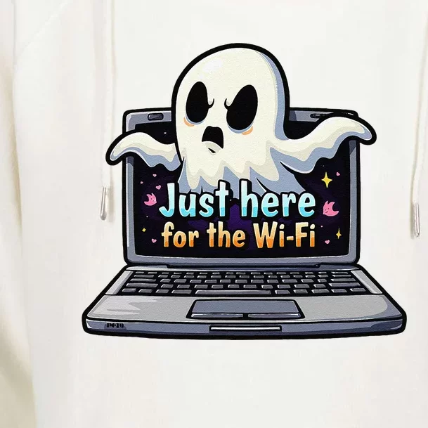 Funny Halloween Laptop Wifi Ghost Coffee Shop Computer Womens Funnel Neck Pullover Hood