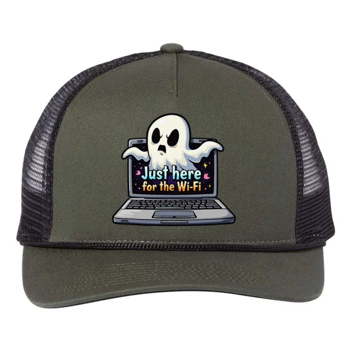 Funny Halloween Laptop Wifi Ghost Coffee Shop Computer Retro Rope Trucker Hat Cap