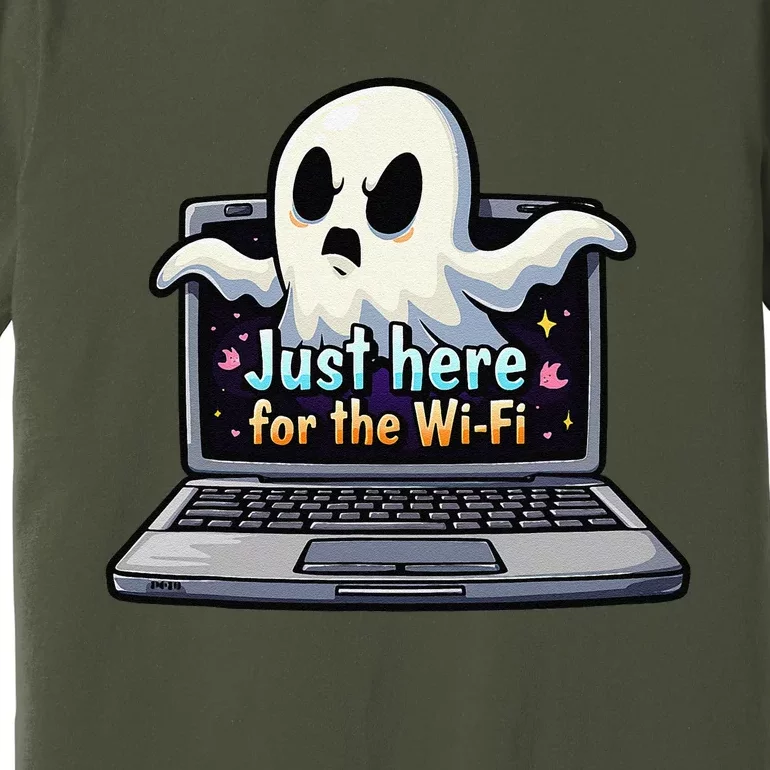 Funny Halloween Laptop Wifi Ghost Coffee Shop Computer Premium T-Shirt