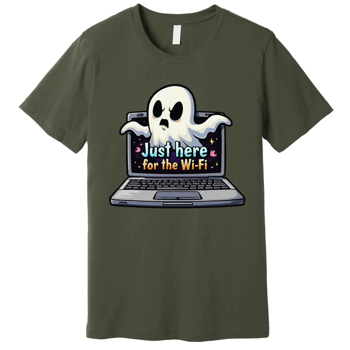 Funny Halloween Laptop Wifi Ghost Coffee Shop Computer Premium T-Shirt