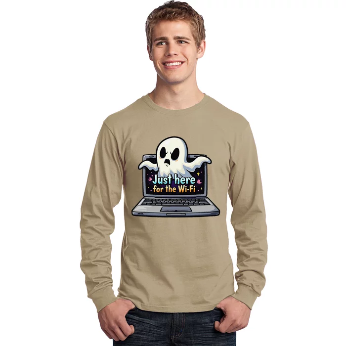 Funny Halloween Laptop Wifi Ghost Coffee Shop Computer Long Sleeve Shirt