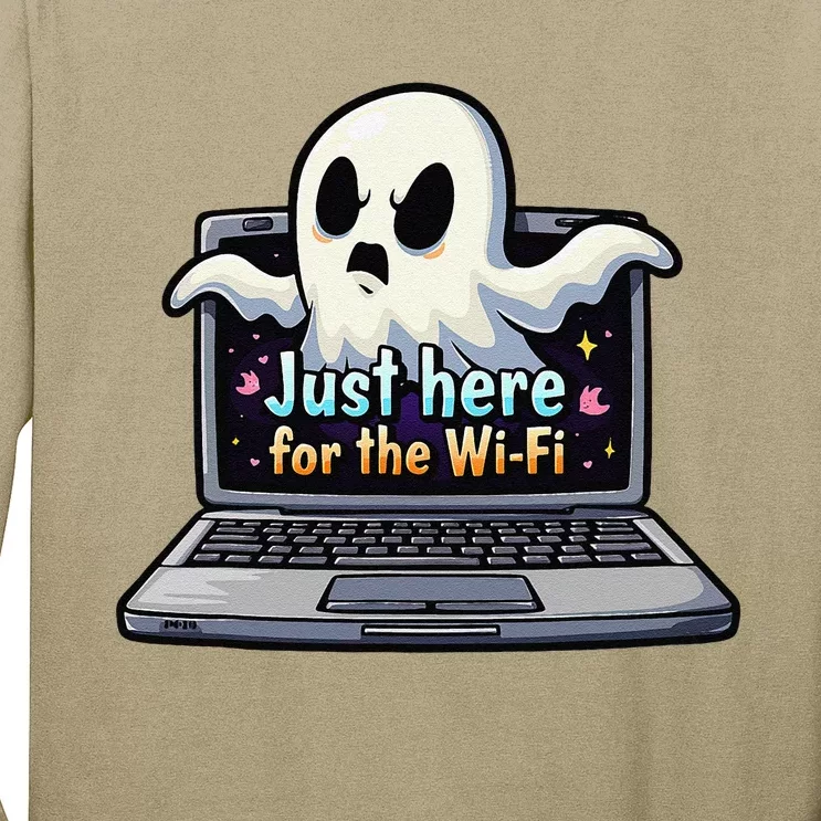 Funny Halloween Laptop Wifi Ghost Coffee Shop Computer Long Sleeve Shirt