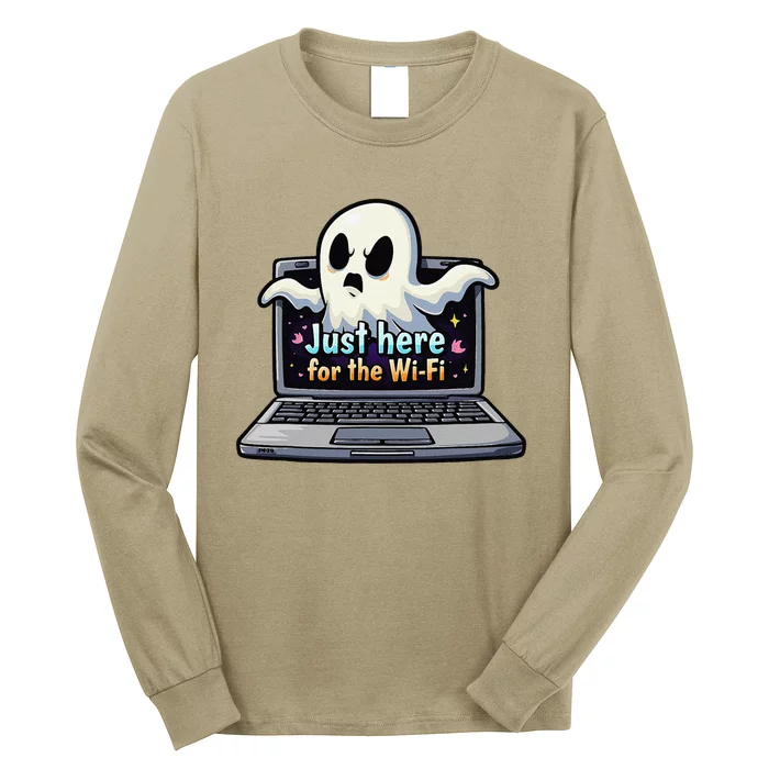 Funny Halloween Laptop Wifi Ghost Coffee Shop Computer Long Sleeve Shirt