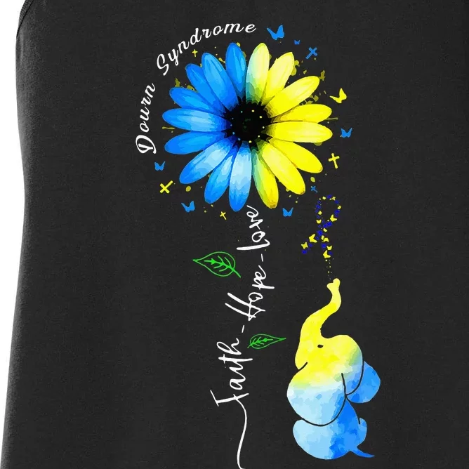 Faith Hope Love Awareness Down's Syndrome, the Blue Elephant Women's Racerback Tank