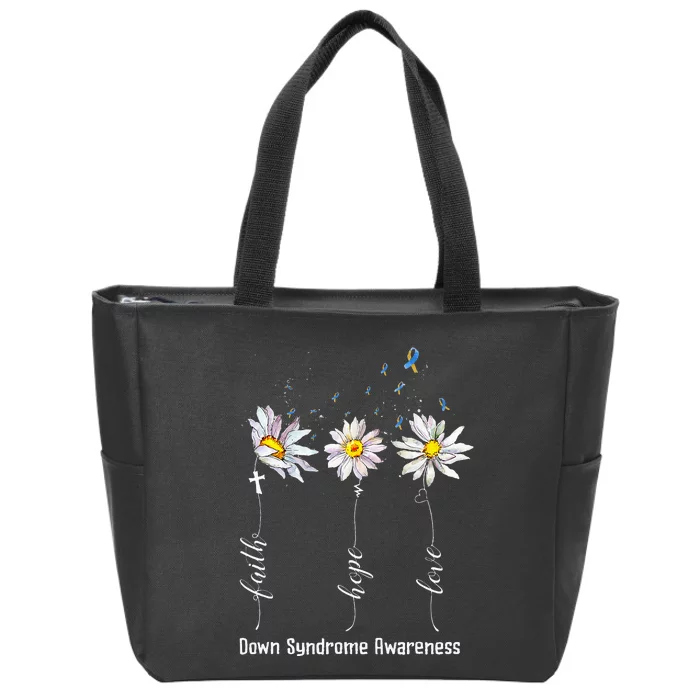 Faith Hope Love Down Syndrome Awareness Flower Zip Tote Bag