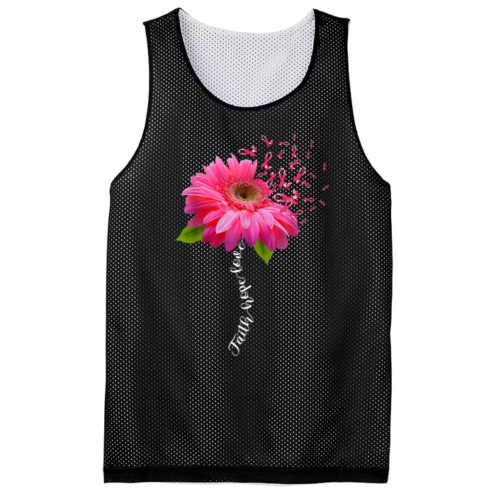 Faith Hope Love Pink Ribbon Daisy Flower Breast Cancer Mesh Reversible Basketball Jersey Tank