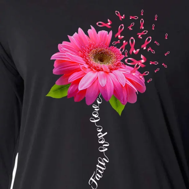 Faith Hope Love Pink Ribbon Daisy Flower Breast Cancer Cooling Performance Long Sleeve Crew