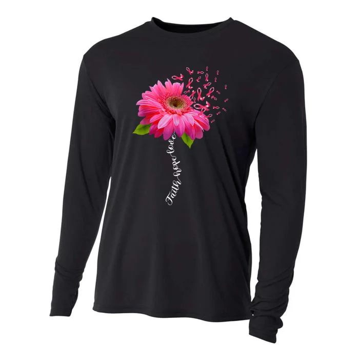 Faith Hope Love Pink Ribbon Daisy Flower Breast Cancer Cooling Performance Long Sleeve Crew