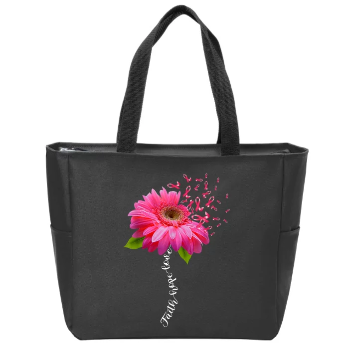 Faith Hope Love Pink Ribbon Daisy Flower Breast Cancer Zip Tote Bag