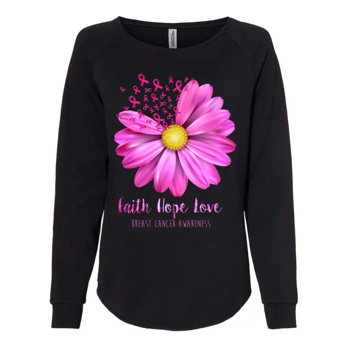 Faith Hope Love Breast Cancer Awareness Ribbon Floral Womens California Wash Sweatshirt