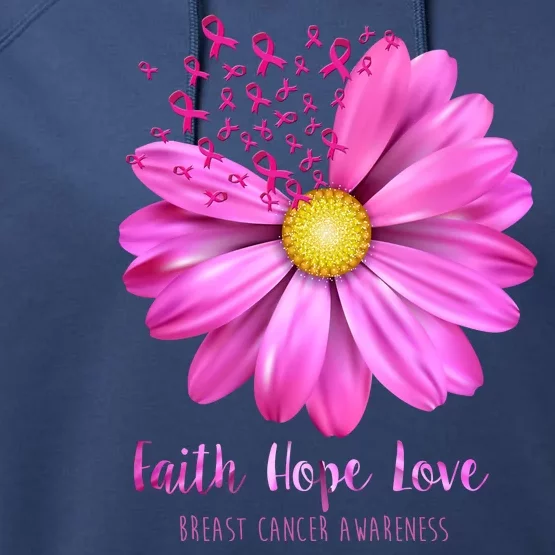 Faith Hope Love Breast Cancer Awareness Ribbon Floral Performance Fleece Hoodie