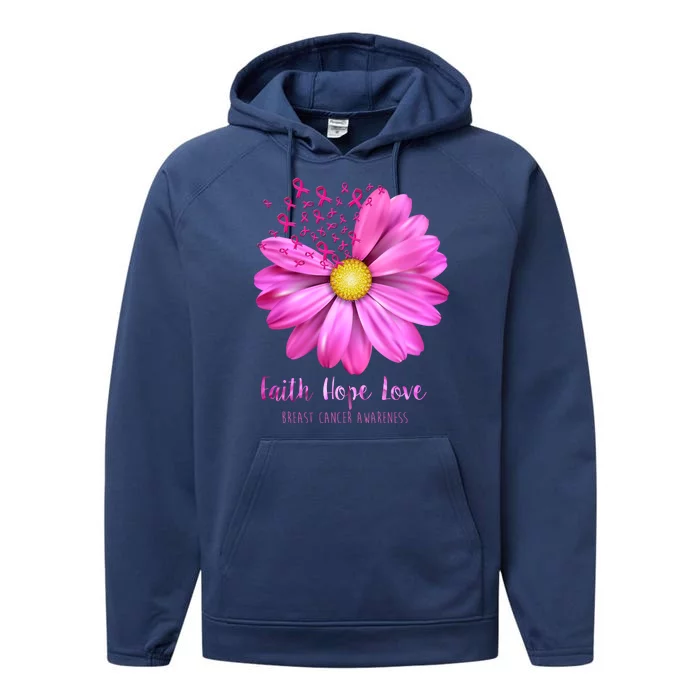 Faith Hope Love Breast Cancer Awareness Ribbon Floral Performance Fleece Hoodie