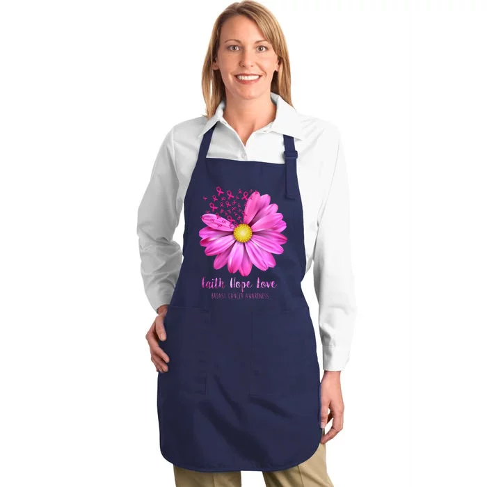 Faith Hope Love Breast Cancer Awareness Ribbon Floral Full-Length Apron With Pocket