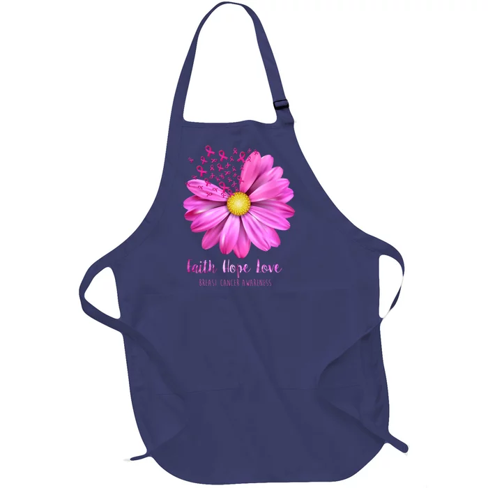 Faith Hope Love Breast Cancer Awareness Ribbon Floral Full-Length Apron With Pocket