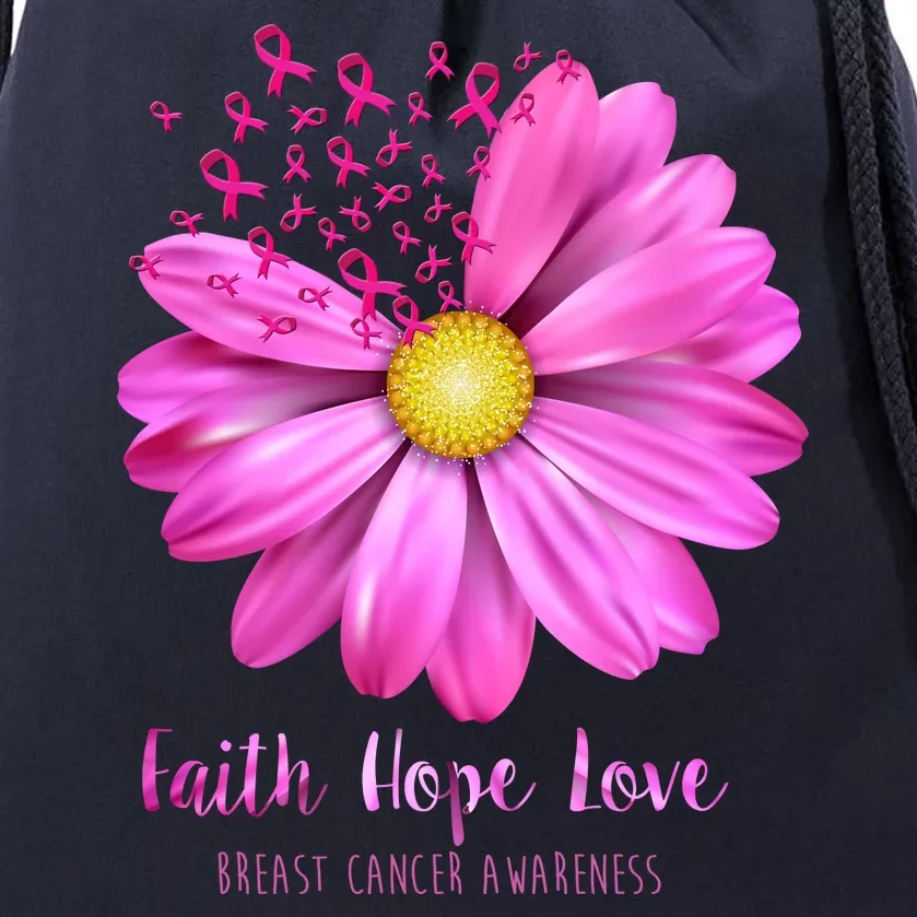 Faith Hope Love Breast Cancer Awareness Ribbon Floral Drawstring Bag