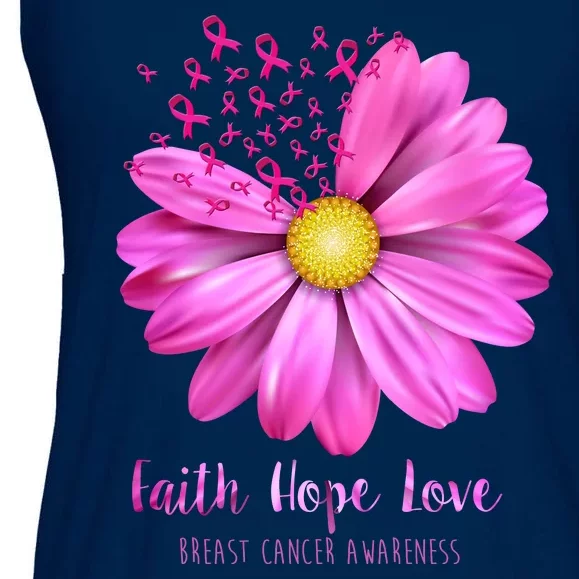 Faith Hope Love Breast Cancer Awareness Ribbon Floral Ladies Essential Flowy Tank