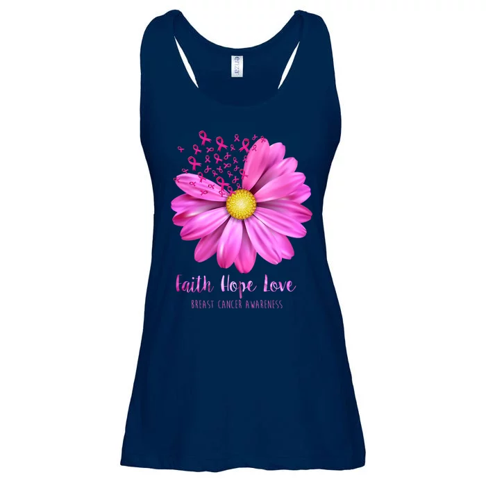 Faith Hope Love Breast Cancer Awareness Ribbon Floral Ladies Essential Flowy Tank