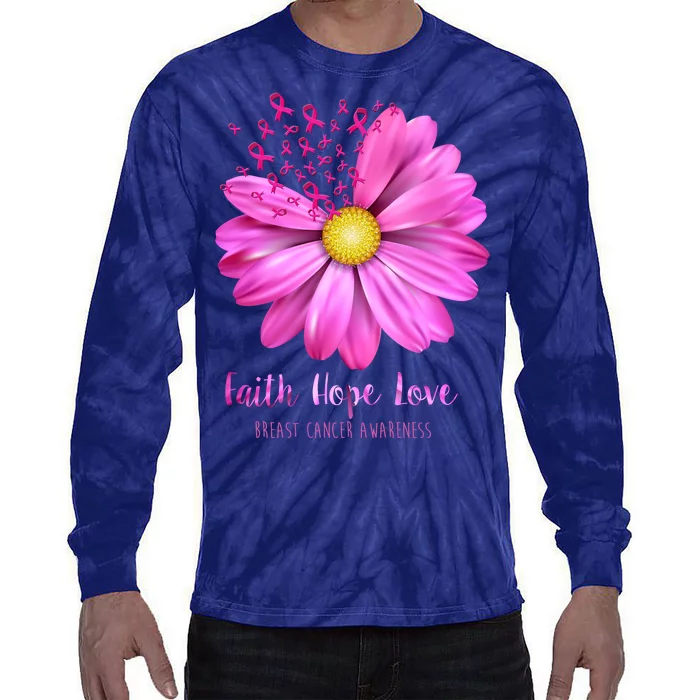 Faith Hope Love Breast Cancer Awareness Ribbon Floral Tie-Dye Long Sleeve Shirt