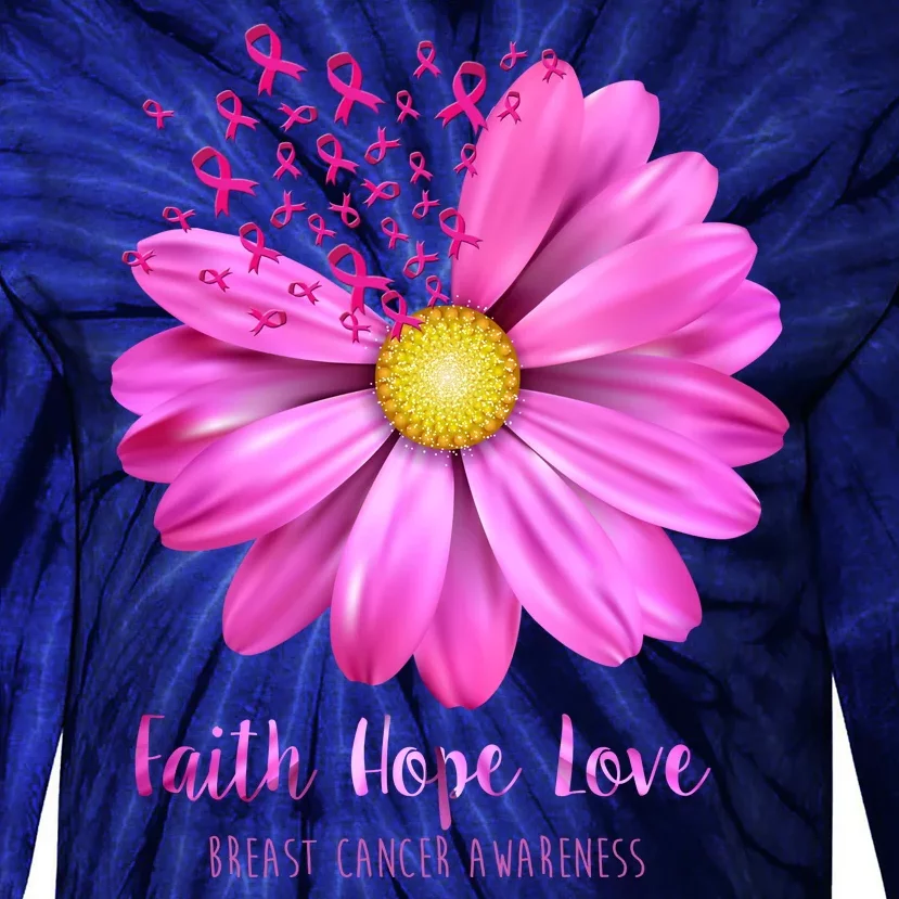 Faith Hope Love Breast Cancer Awareness Ribbon Floral Tie-Dye Long Sleeve Shirt