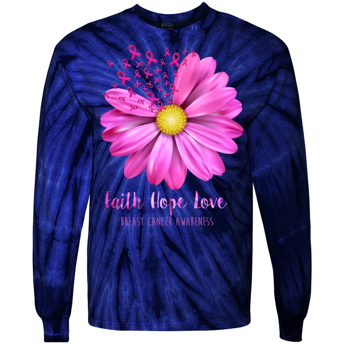 Faith Hope Love Breast Cancer Awareness Ribbon Floral Tie-Dye Long Sleeve Shirt