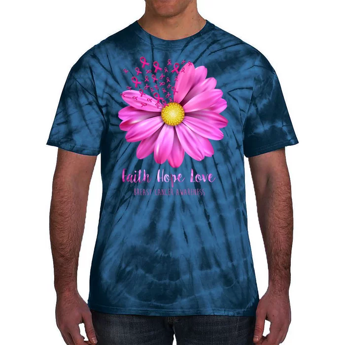 Faith Hope Love Breast Cancer Awareness Ribbon Floral Tie-Dye T-Shirt