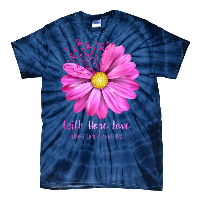 Faith Hope Love Breast Cancer Awareness Ribbon Floral Tie-Dye T-Shirt