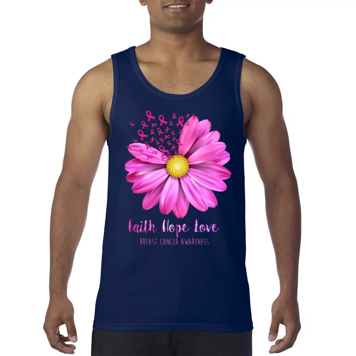 Faith Hope Love Breast Cancer Awareness Ribbon Floral Tank Top