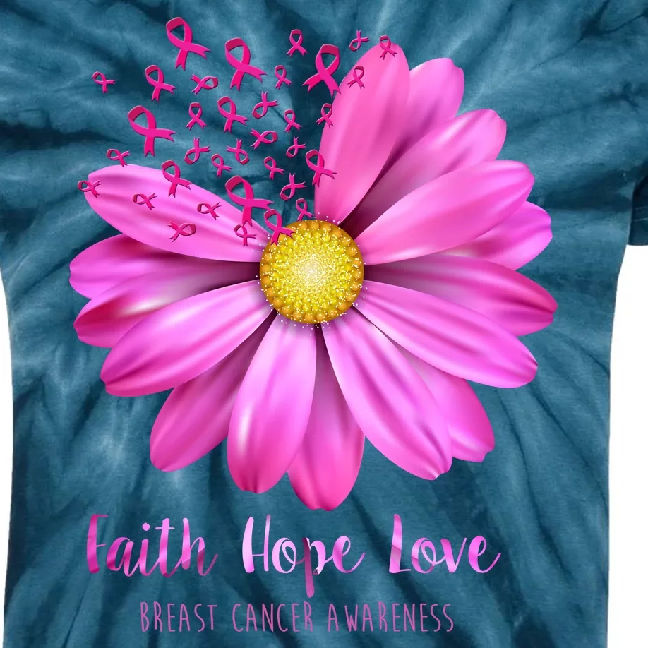 Faith Hope Love Breast Cancer Awareness Ribbon Floral Kids Tie-Dye T-Shirt