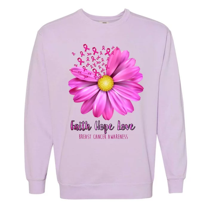 Faith Hope Love Breast Cancer Awareness Ribbon Floral Garment-Dyed Sweatshirt