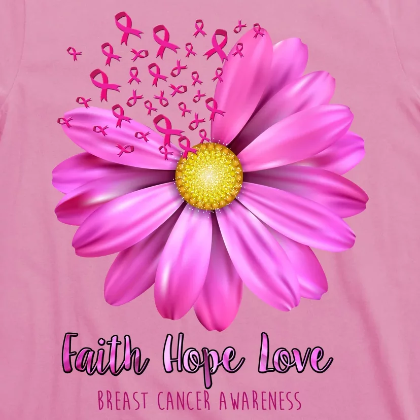 Faith Hope Love Breast Cancer Awareness Ribbon Floral T-Shirt