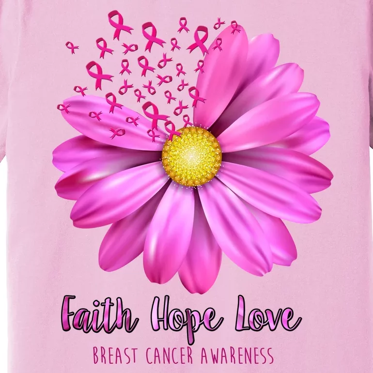 Faith Hope Love Breast Cancer Awareness Ribbon Floral Premium T-Shirt