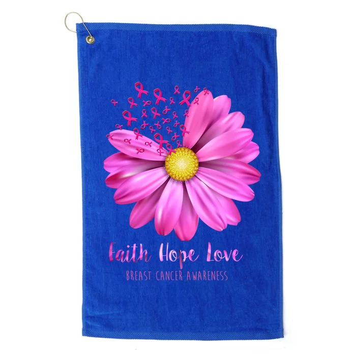 Faith Hope Love Breast Cancer Awareness Ribbon Floral Platinum Collection Golf Towel