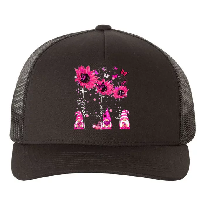 Faith Hope Love Gnome Ribbon Breast Cancer Awareness Flower Yupoong Adult 5-Panel Trucker Hat