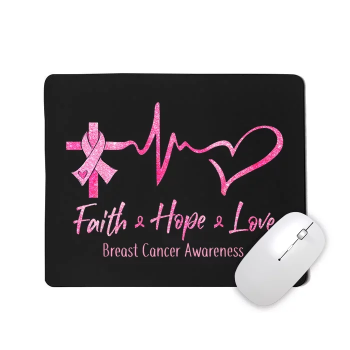 Faith Hope Love Breast Cancer Awareness Ribbon Heartbeat Mousepad