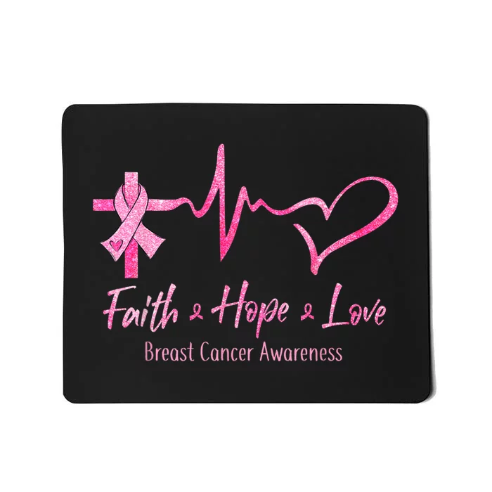 Faith Hope Love Breast Cancer Awareness Ribbon Heartbeat Mousepad