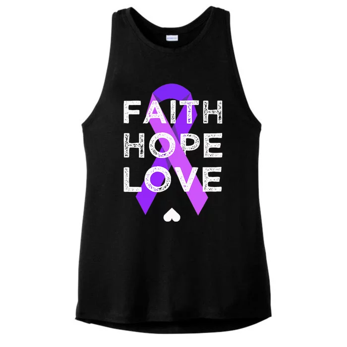 Faith Hope Love Purple Ribbon Testicular Cancer Awareness Ladies Tri-Blend Wicking Tank