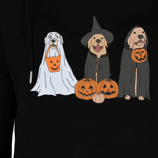 Funny Halloween Labrador Golden Retriever Ghost Dog Witch Womens Funnel Neck Pullover Hood