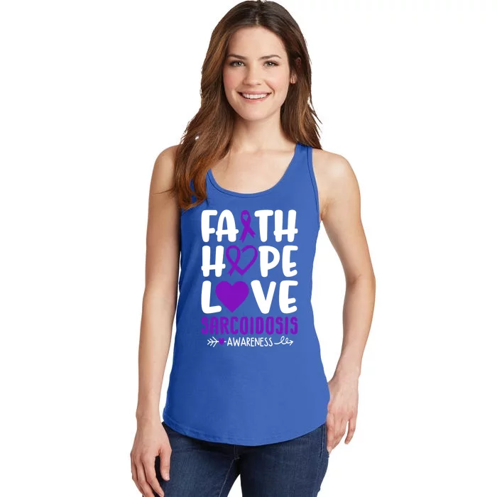 Faith Hope Love Sarcoidosis Awareness Ribbon Heart Purple Gift Ladies Essential Tank