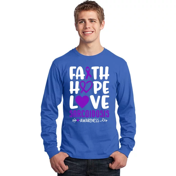 Faith Hope Love Sarcoidosis Awareness Ribbon Heart Purple Gift Tall Long Sleeve T-Shirt