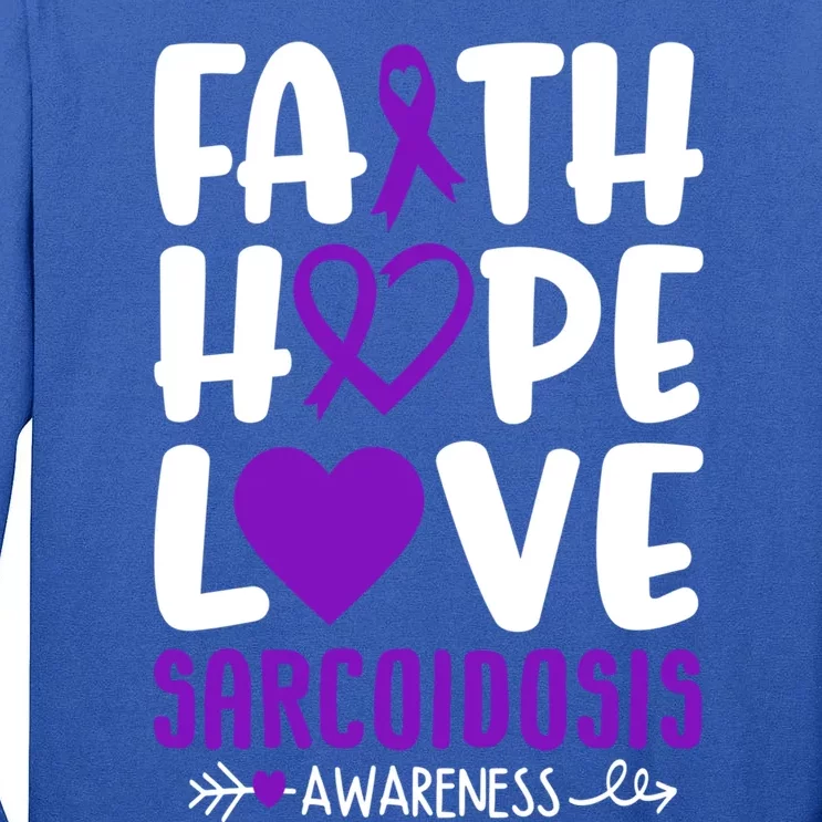 Faith Hope Love Sarcoidosis Awareness Ribbon Heart Purple Gift Tall Long Sleeve T-Shirt