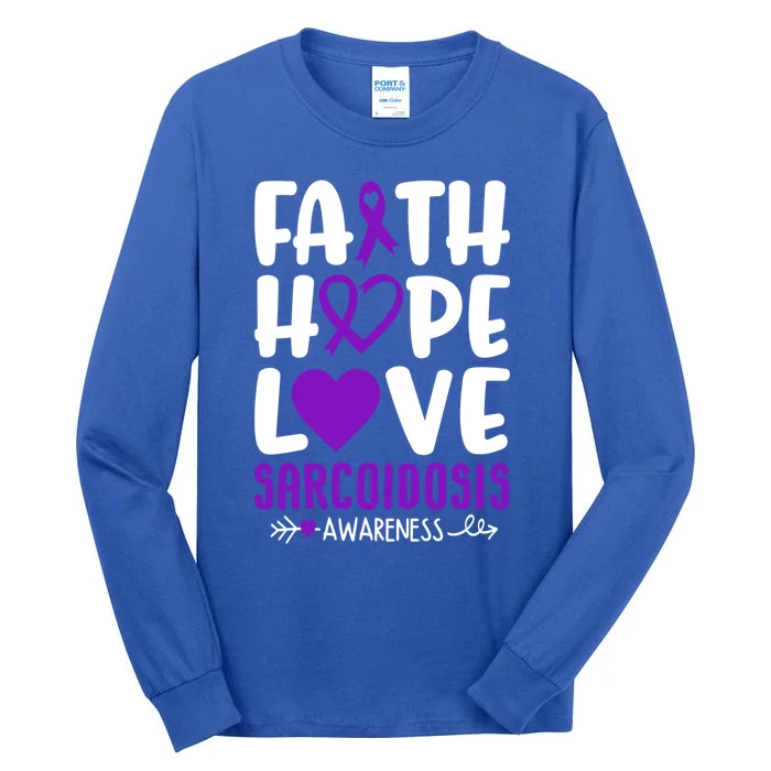 Faith Hope Love Sarcoidosis Awareness Ribbon Heart Purple Gift Tall Long Sleeve T-Shirt